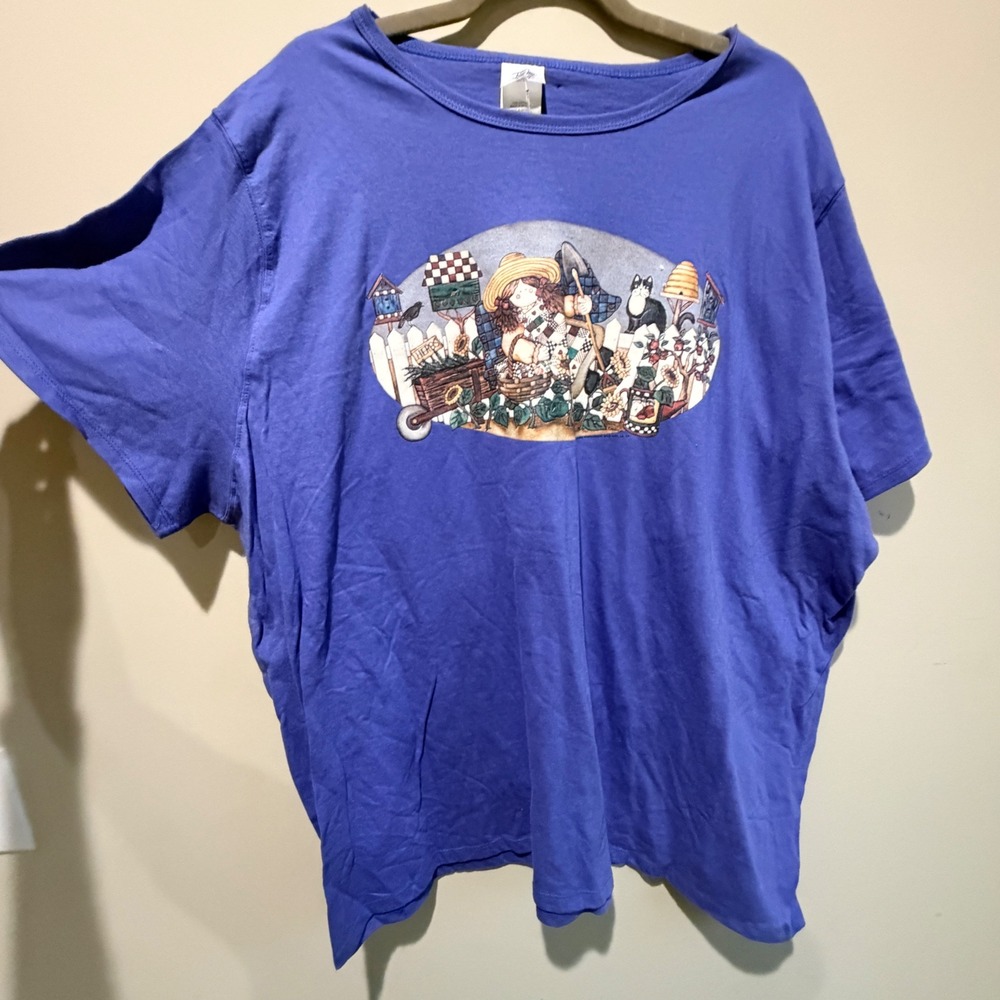 VTG Just My Size T Shirt Women 26W 28W Purple Gardening Cottagecore